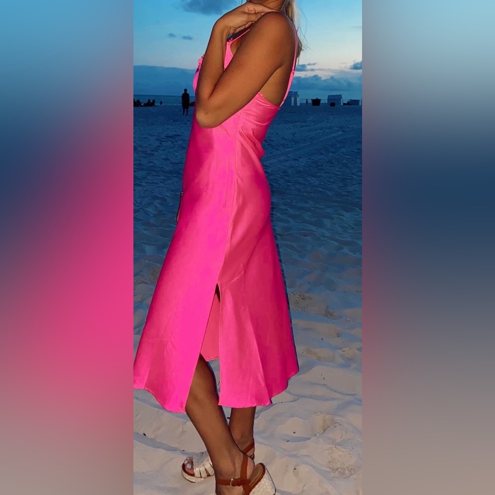 Pink silk midi dress